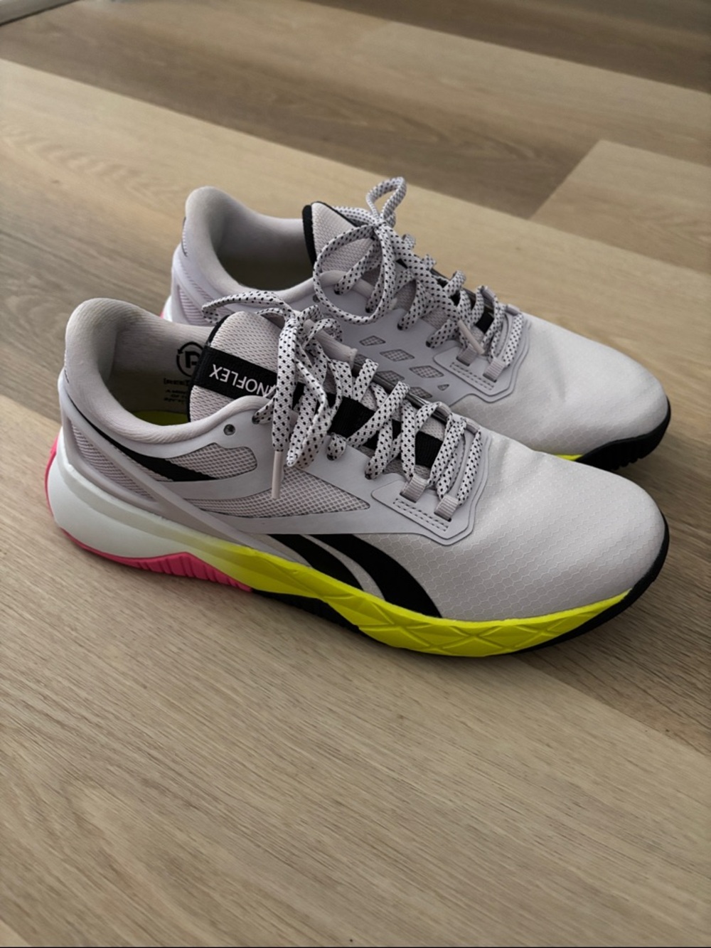 Reebok Nanoflex cross fit lifting Shoes with Neon Yellow & Pink Accents